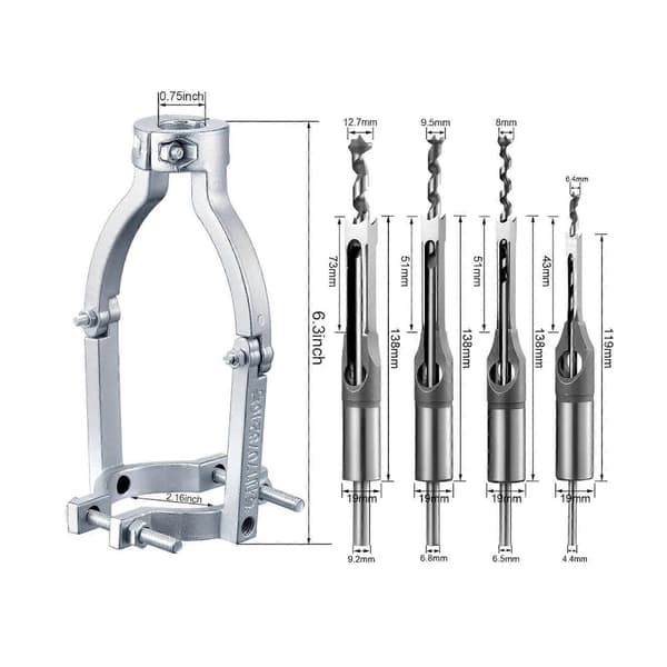 Fyrkantshålsborradapter, tappningsfäste, enkel installation, tappning 4PCS Drill W Bracket