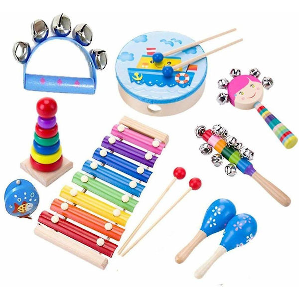 Soittimen lelut lapsille, puiset lyömäsoittimet Baby set Lahja taaperoille Lapset Esikouluikäiset lapset 9-osainen set