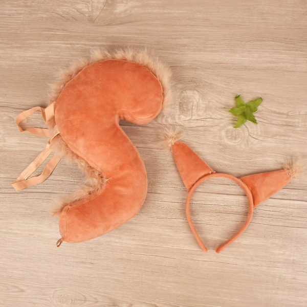 Sarjakuva oravakorvien muotoinen pääpanta ja häntäpäällinen lasten Halloween-asutarvikkeet A Brown red