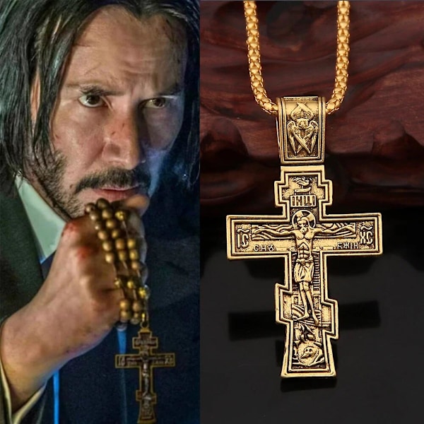 Film John Wick Jesus kors halskjede krusifiks østlige ortodokse bønn stort anheng for menn kvinner smykker tilbehør gaver