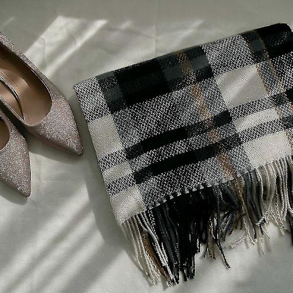 Faux Cashmere Scarf Plaid Shawl Huivi J-Wave Black