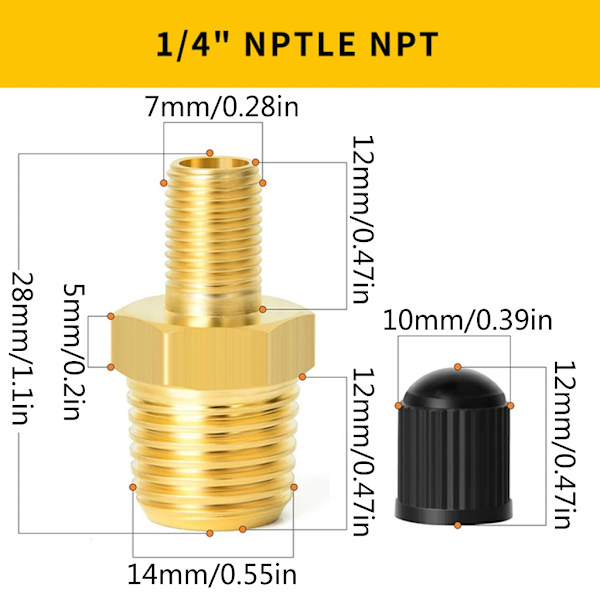 1/4" NPT Tankventil Anti-korrosion Messing Schrader Ventil med 1/4" han NPT