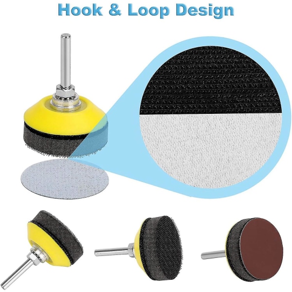 200 st Slipskivor Pad Kit, 50 mm och öglasandpapper med skumputsskiva, Grits Slipskivor Fo