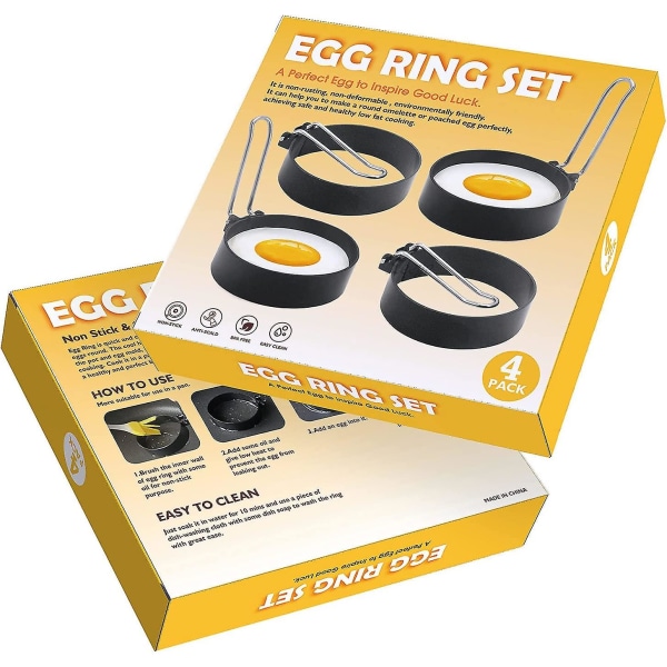 Æggeringe til æg-muffins, 4-pak æggeforme til stegning, stegt æg-maskine-form til madlavning, non-stick metal rund ægkoger-ring til morgenmad, sæt