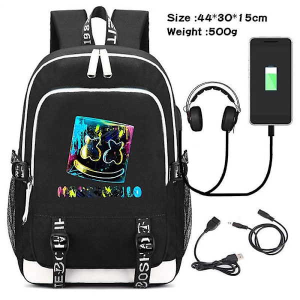 Män Cosplay Ryggsäck Student Skolväska Med USB Laddning Utskrift Dj Marshmello Laptop Casual Reseryggsäck Födelsedagspresent picture color5