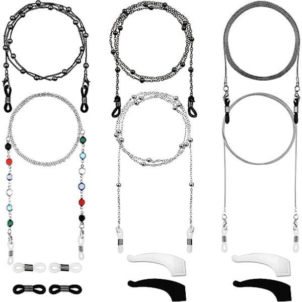 6 kpl Silmälasiketjut Tyylikäs silmälasien pidike helmillä koristeltu silmälasinauhan pidike lasien hihna