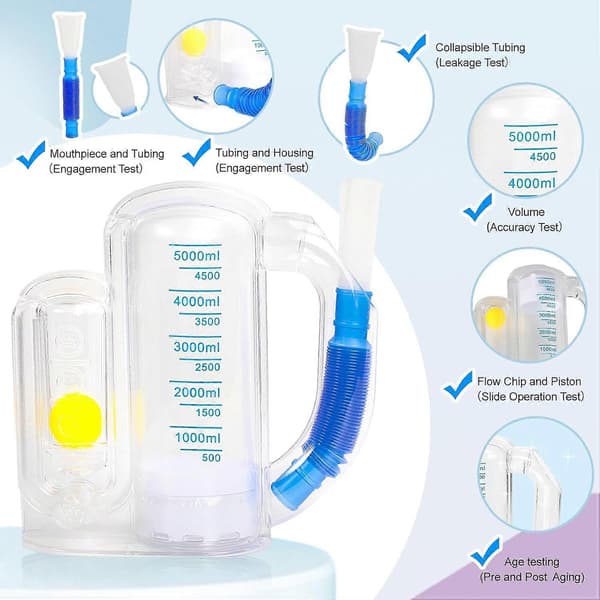 Insentiv Spirometer - Dyp Pustetrener for Barn og Voksne, 5000ml
