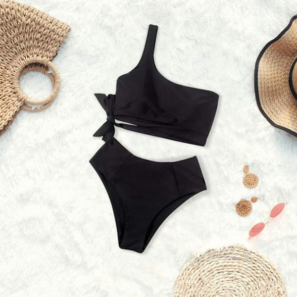 One Shoulder Kvinnor Bikini Set Hög midja Tie Tvådelade Baddräkter