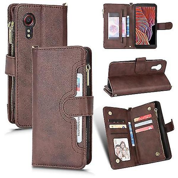 Samsung Galaxy Xcover 5 Litchi Texture -vetoketjullinen phone case Brown