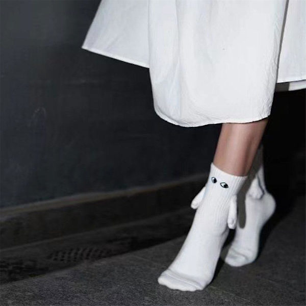 Mænd Dame Par Holder Hånd Sokker, Magnetiske Suge Par Sjove Sokker Gaver White - 2Pairs