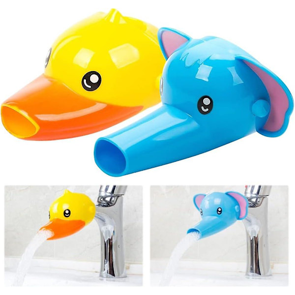 Barnförlängningskran, 2 delar barnkranförlängare, vattenkranförlängning för barn, tillbehör till barnkranförlängare i plast för barn (gul anka + blå)