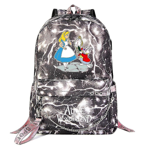 Alice In Wonderland Ryggsäck För Pojkar Flickor Barn Skolboksväskor Med USB kedja, Canvas Laptopväska för män väska Packsäck Bokväska För Dam 7