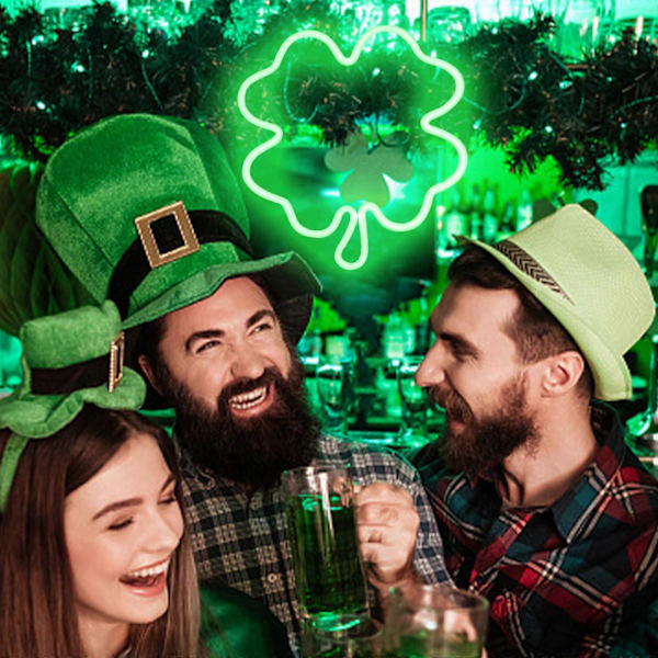 Havehavedekorationer udendørs St. Patrick's Day Neon Lights, LED Neon Lights til vægdekoration, batteri eller USB-drevet juleformet dekorativ væg Li White