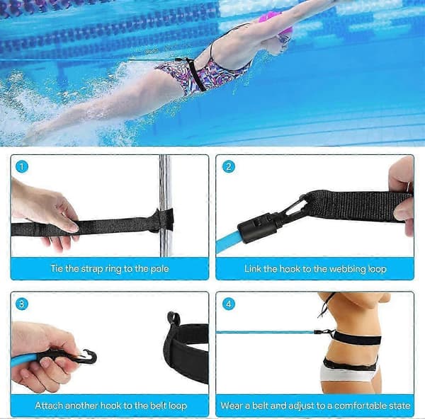 Poolmodstandssnor til svømning - holdbart 3m/4m træningsbælte black 3m