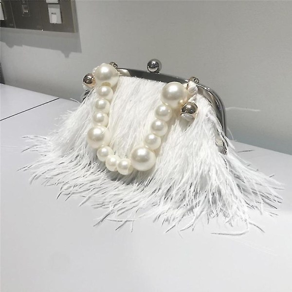 Dame håndveske Feather Clutch Bag Luxury 2 Type Snake Chain & Pearl Short Chain