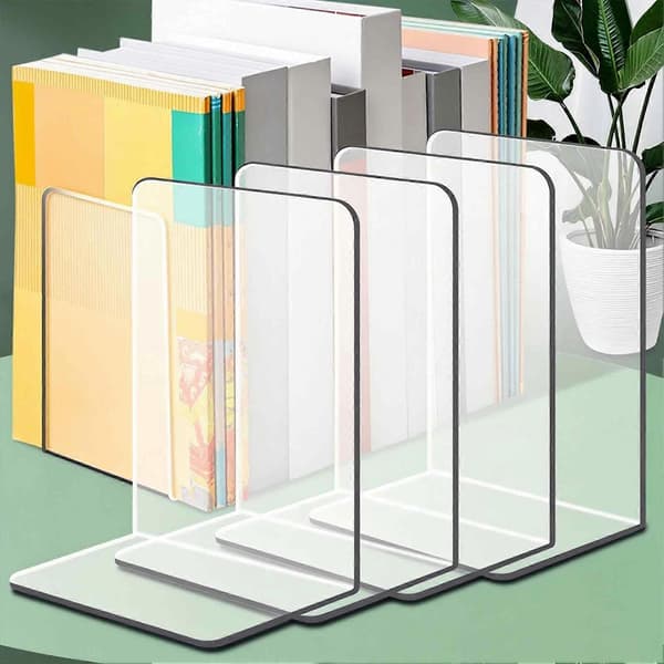Klar L-formet akryl bogstøtte – Robust bogstopper til soveværelse og bibliotek Clear White