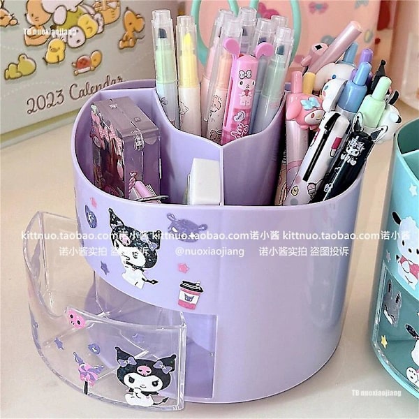 Kawaii Kuromi Pyöritettävä kynäteline Anime My Melody Cinnamoroll Pompompurin Brush Container Pochacco Desk Organizer Paperitarvikkeet My Melody