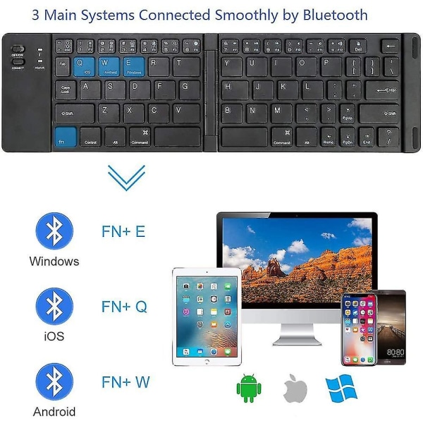 Dubbelfällbart trådlöst Bluetooth tangentbord, Trådlöst minitangentbord