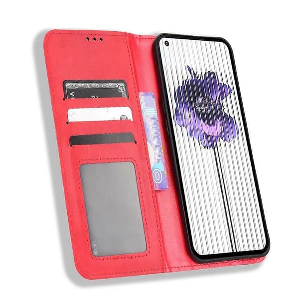 (Ny) För Nothing Phone 1 Magnetiskt Spänne Retro Textur Läderfodral Red