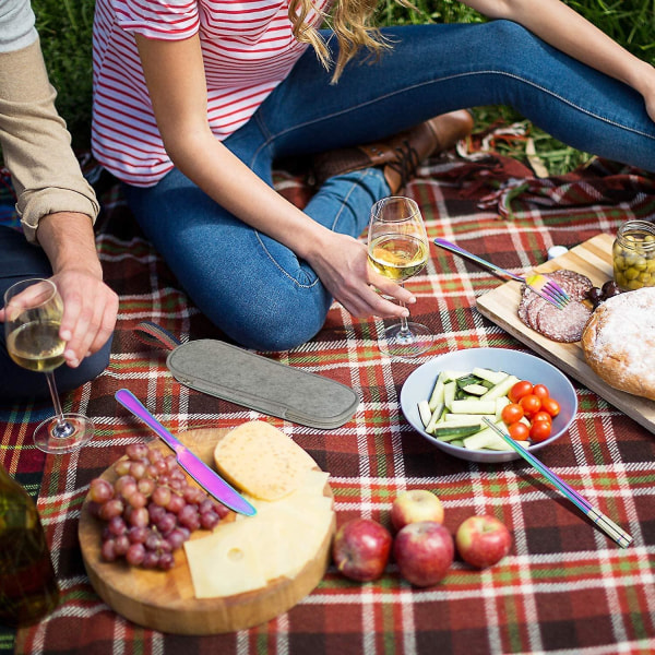 Bestikksett. Travel Camping bestikksett. Gjenbrukbare bærbare redskaper i rustfritt stål inkludert etui (rianbow)