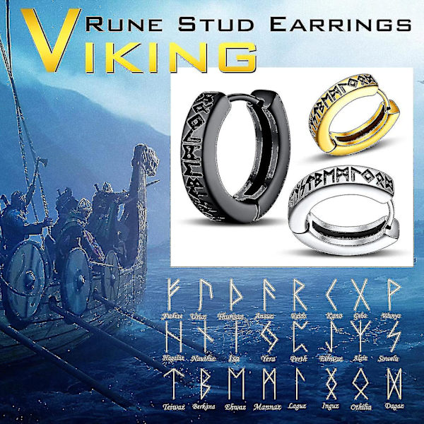 Norse Viking Runes Hoop Korvakorut Miesten Naisten 12mm Huggie Hoops Hienolla lahjapakkauksella