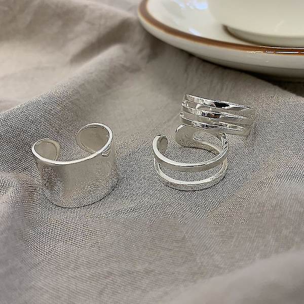 S925 Sterling Silver Ringar För Kvinnor Koreanska Circular Ring Multilayer Wide Face Ring Smycken
