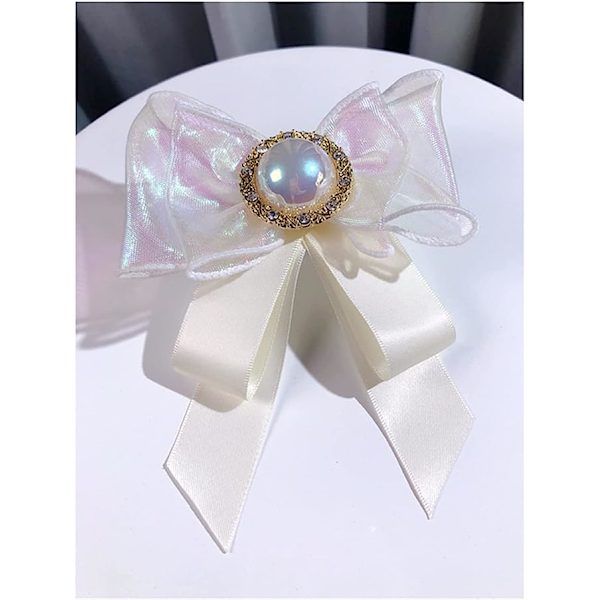 Rosett Brosch Pärla fluga Broscher för kvinnor Band Tyg Rosett Slips Brosch Krage Pin Dam Kläder Accessoarer Modesmycken (Färg: Svart)