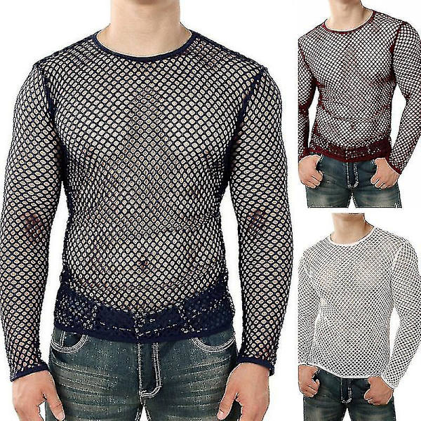 Sexig Herr T-shirt Mesh Fishnet Ärmlös Undertröja Topp A Red S