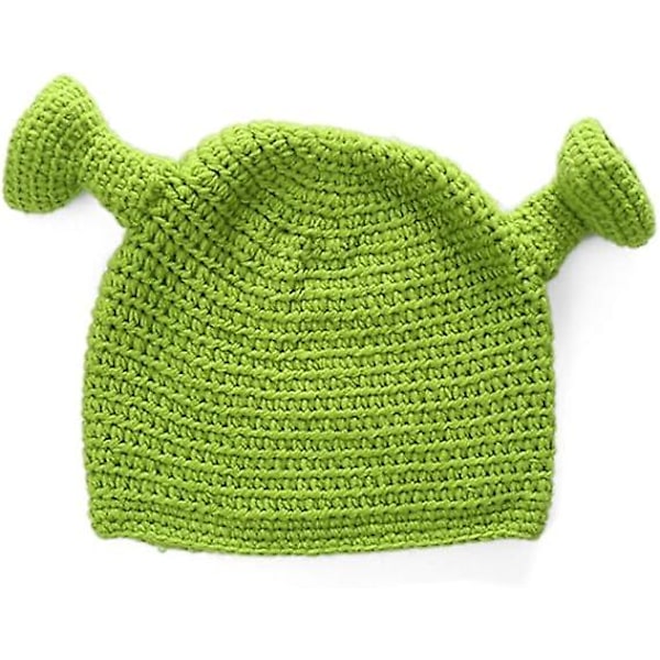 Unisex käsinneulotut Shrek-hatut - lämmin ja kestävä käsinneulottu pipo - villainen talvihattu naisille ja miehille - vihreä, vihreä, M