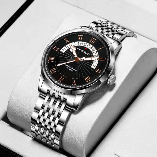 Ny mote ormehull lysende stålreimklokke Black dial Silver steel strip