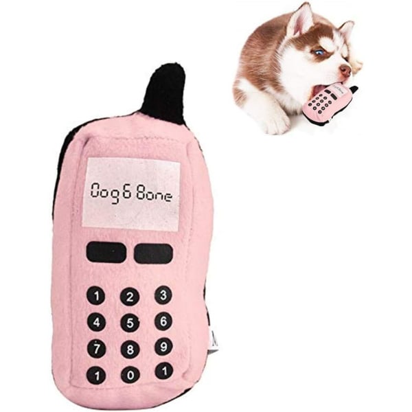 Knirkende plysj mobiltelefon leketøy hund biter kjæledyr Morsom mobiltelefon modellering Interaktiv leke hund katt (rosa)