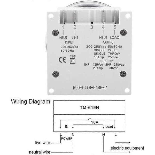 16A Ukentlig Timer Programmerbar Ukeklokke Programmeringsrelébryter med Støvdeksel for Husholdningsapparater Lamper Displaypanel (220V)
