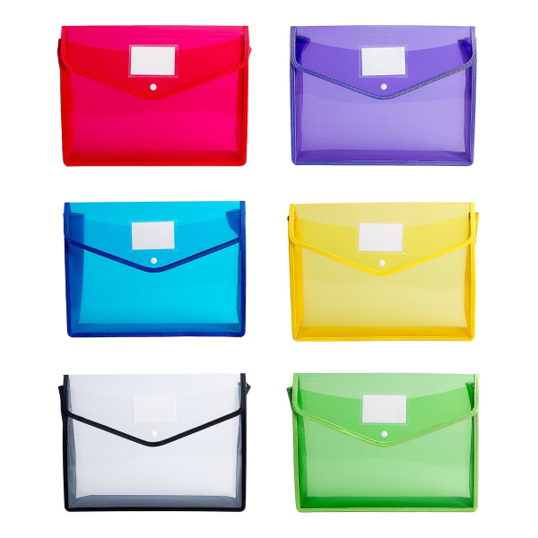 Fargerik gjennomsiktig konvoluttmappe, dokumentpose med stor kapasitet med trykknapp og etikettlomme, A4-størrelse, rød Blue