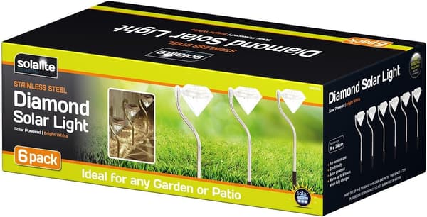 12 X Solcellelampe med diamantformet topp i rustfritt stål