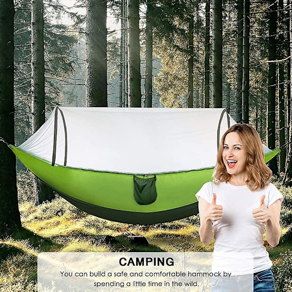 Almi Camping Hammock, kevyt ulkona kannettava kannettava riippumatto, jossa 2 karabiinia ja 2 puuta