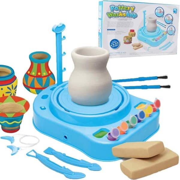 Electric Pottery Wheel with Tools, Clay and Paint - 10 Pieces