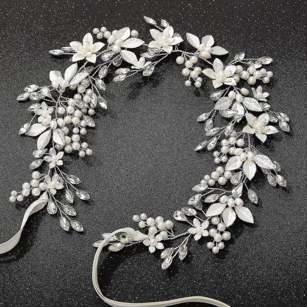 Håndlaget Rhinestone Bryllup Hodebånd Blomsterblad Brude Hodeplagg For Bryllup Perle Hårtilbehør (sølv)