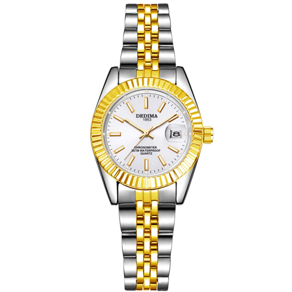 Modekalender stålband lysande watch Gold band silver dial Suitable for women