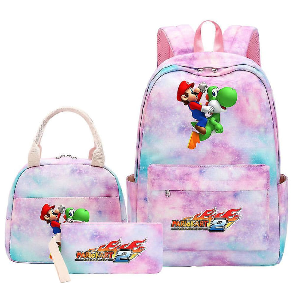 Uudet Kawaii Super Mario Girl Kids Pen -lounaskassit - Rainbow Galaxy -kirjalaukut - 3kpl Naisten teinien koululaukut - Matkareppu kannettavalle tietokoneelle 4