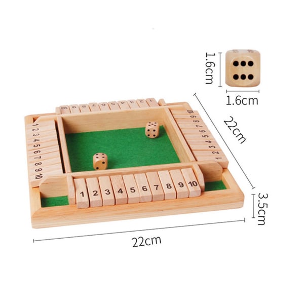 Shut The Box Brädspel 2-4 spillere Fyrsidigt träbordsspel med 1-10 siffror snidade for partyklubbdrickande default none