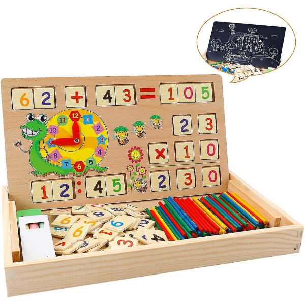 Matematiikan lelu puinen oppimislaatikon numeron oppimispeli, jossa piirretään puisia tauluja opetusleluja lapsille