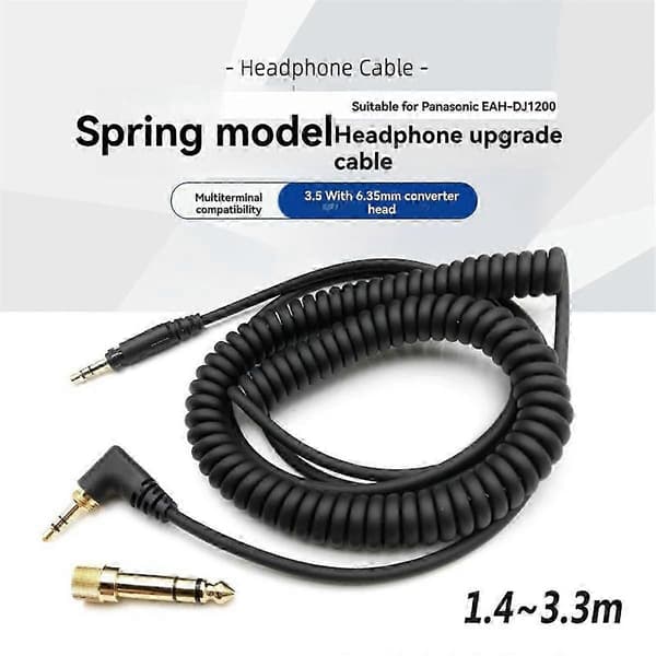 Spiralkabel for hodetelefoner til Technics EAH-DJ1200 headsetkabel Black