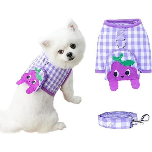 Pienet koiranvaljaat ja set No Pull Puppy Cat -liivivaljaat söpöillä hedelmätaskuilla Pehmeä verkko , mesh lemmikkieläinten kävelylenkit (violetti, XL)