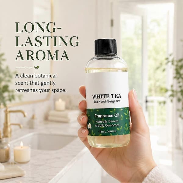 Hvid Te Diffuser Olie 118ml Æterisk Olie til Ultralyds- og Vandfri Diffuser, Luftfrisker & Rumspray Langtidsholdbar med noter af Te 1pc
