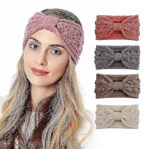Vinterørevarmer pannebånd for kvinner - Heklet strikket turban pannebånd Chunky Cable Knit Headwrap 1 stk Beige  szkydv