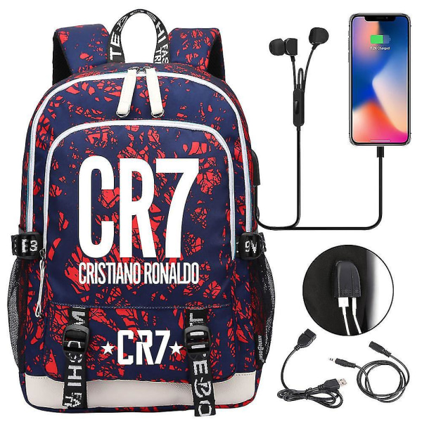 Cr7 ryggsäck för tonåringar med laptopfack, USB laddningsport, multifunktionell och vattentät skolväska med stor kapacitet Daypack - Mochilas 9