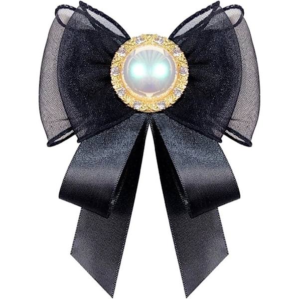 Rosett Brosch Pärla fluga Broscher för kvinnor Band Tyg Rosett Slips Brosch Krage Pin Dam Kläder Accessoarer Modesmycken (Färg: Svart)