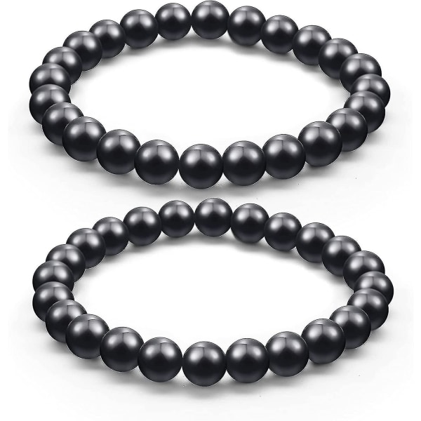 2 delar Shungite Armband Med 8 Mm Shungite Beads Emf Kristallskydd Kristall Energi Stretchy Stones Armband För Män Kvinnor