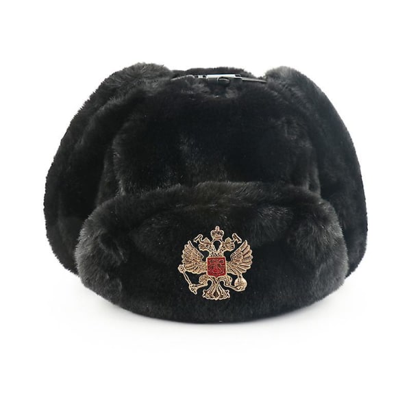 Genfødsel Russisk vinter sort kasket med badge (sort dobbelthovedet ørnemærke)