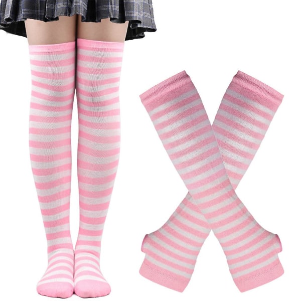Lange sokker for kvinner Stripete armvarmere Fingerløst sett for Cosplay Party